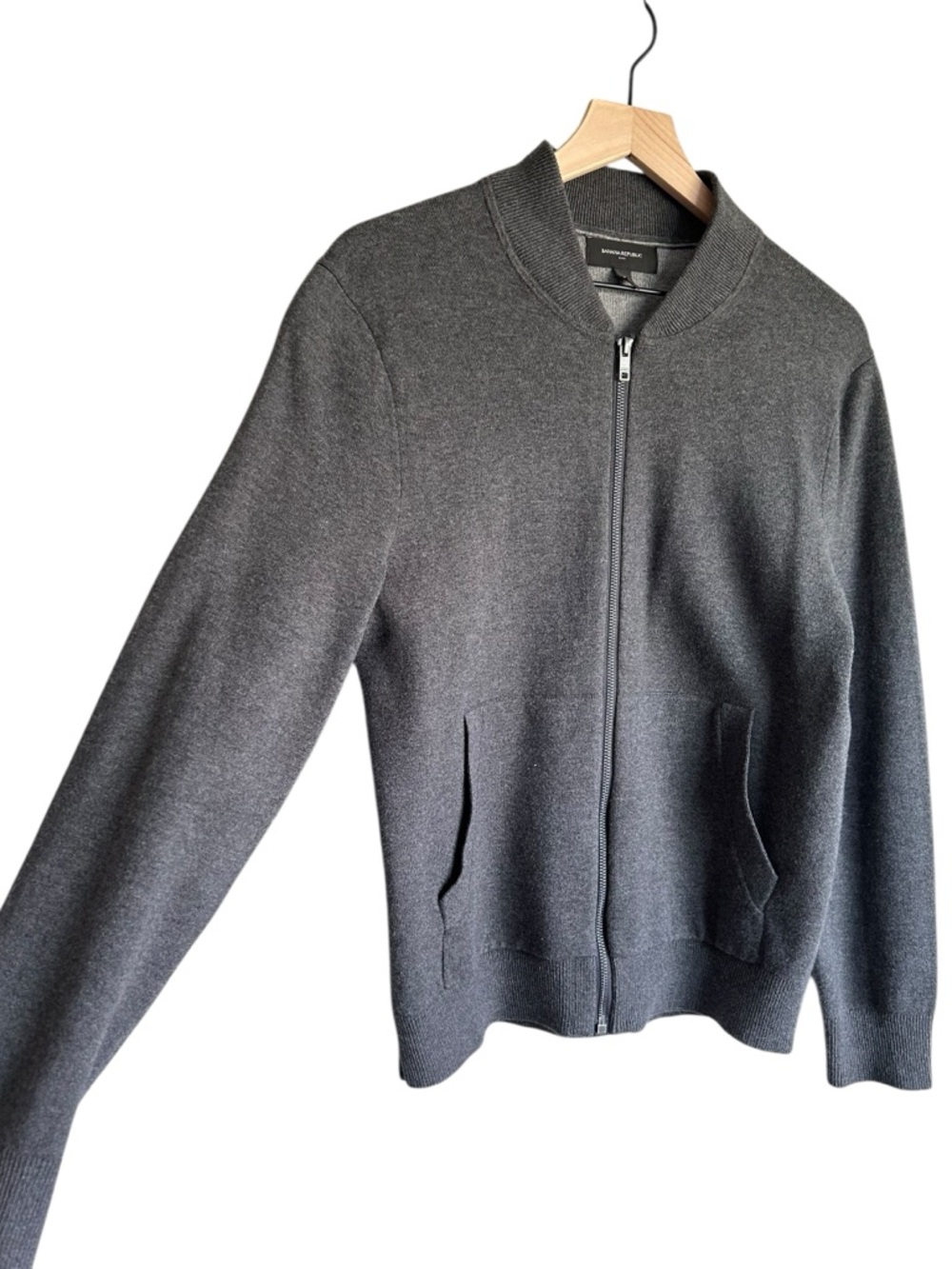 Banana Republic Factory Dark Grey Cotton Blend Bomber Jacket Mens S - Picture 4 of 6